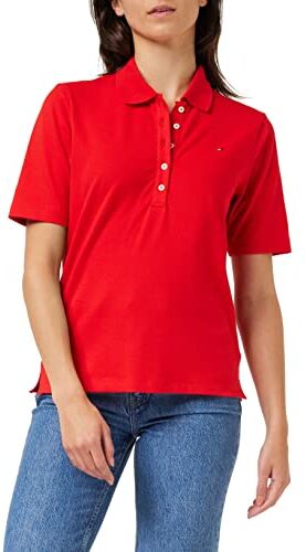 Tommy Hilfiger Maglietta Polo Maniche Corte Donna 1985 Pique Polo Regular Fit, Rosso (Fireworks), XXL