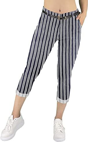 JOPHY & CO. Pantalone Donna Chino 3/4 con Cintura (cod. 3013) (Blu Righe, 3XL)