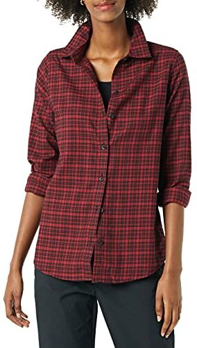 Amazon Essentials Camicia in Flanella a Quadri Leggera a Maniche Lunghe e vestibilità Classica Donna, Nero Rosso Quadretti Piccoli, S