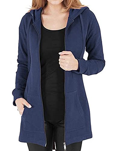 Tuopuda Donna Felpe con Cappuccio Giacca Elegante Scollo a V Top Manica Lunga Cardigan Felpe con Zip 2 Tasche Autunno Invernali Sweatshirt Cappotto Eleganti Pullover Hoodie Jumper, Blu, S