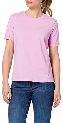 PIECES PCRIA SS Fold UP Solid Tee Noos BC T-Shirt, Lavanda Pastello, XS Donna