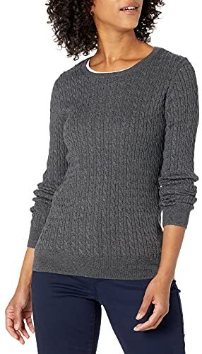 Amazon Essentials Maglione A Girocollo A Coste Leggero A Manica Lunga (Disponibile in Taglie Forti) Donna, Carbone Puntinato, S