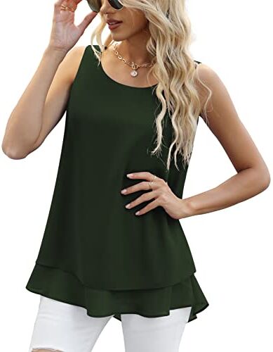 Yommay Canotta Estiva da Donna, Camicette da Donna, Senza Maniche, in Chiffon,da Donna Canotte E Top,Verde Militare,2XL