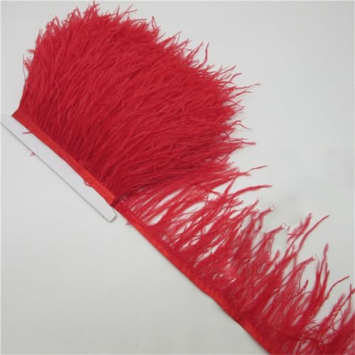 Kiioouu Nastro con piume di struzzo per gonne/abiti, 9,1 m, 10-15 cm, per fai da te, con piume, abbigliamento, 9,1 m, colore: rosso