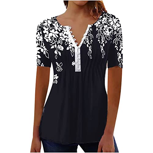 Generico Camicetta da Donna Elegante a Maniche Lunghe Magliette Donna Estive Ufficio Camicia Donna Casual Bluse Maglie a Manica Lunga Scollo a V Stampato Shirt Camicetta a Bottoni Lavoro Ufficio Tops 224