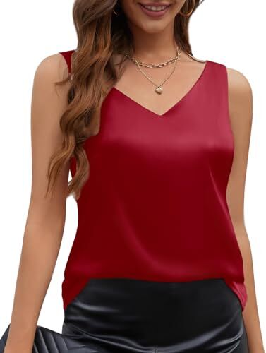 Yuson Girl Canotta Donna Estiva Elegante Canottiera Donna Scollo a V Canotta Raso Senza Maniche Sottogiacca Casual Top di Seta Tinta Unita Tank Shirt Sexy Basic Camicia Canotta(Rosso, M)