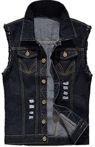 Kelmon Giacca Denim Uomo Gilet per Vintage Strappato Gilet di Jeans da Uomo Senza Maniche Giacca Jeans Capispalla