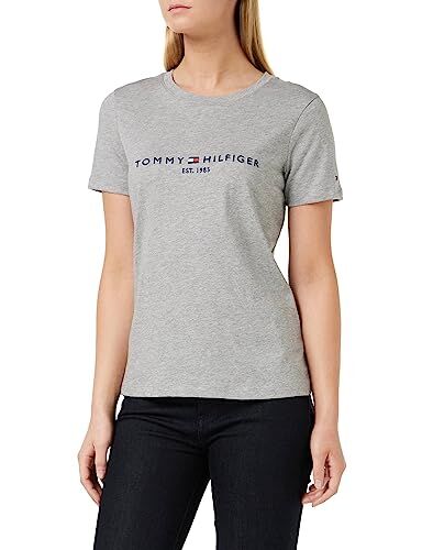 Tommy Hilfiger T-shirt Maniche Corte Donna Heritage Scollo Rotondo, Grigio (Light Grey Heather), L