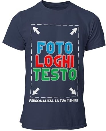 fashwork Maglietta Personalizzata Uomo Donna, T-Shirt Personalizzabile con Stampa Manica Corta in Cotone, Personalizza la Tua t-Shirt con Foto Scritta o Logo Navy Taglia XXL