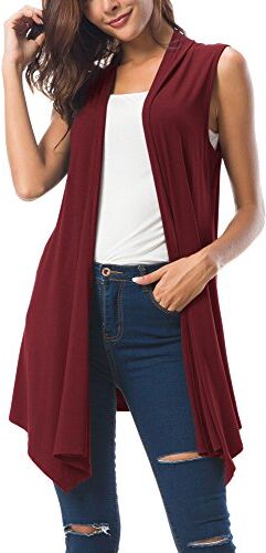 Urban GoCo Donna Senza Maniche Draped Cardigan Gilet (Medium, Vino Rosso)