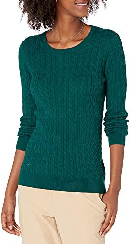 Amazon Essentials Maglione A Girocollo A Coste Leggero A Manica Lunga (Disponibile in Taglie Forti) Donna, Verde Scuro, XS