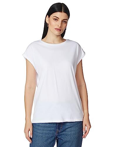 Urban Classics t-shirt da Donna con Manica Arrotolata, Maglietta a Maniche Corte da Donna in Cotone, Tee Shirt con Scollo Rotondo e Spalle Arrotondate, Colore: Bianco, Taglia: L