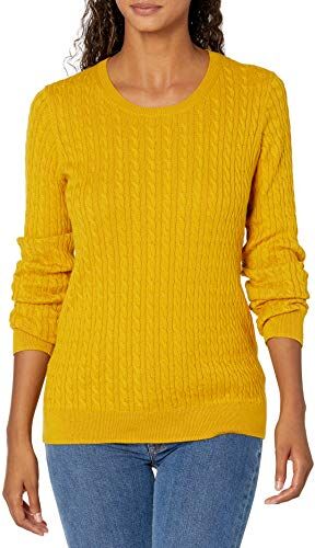 Amazon Essentials Maglione A Girocollo A Coste Leggero A Manica Lunga (Disponibile in Taglie Forti) Donna, Oro, XS