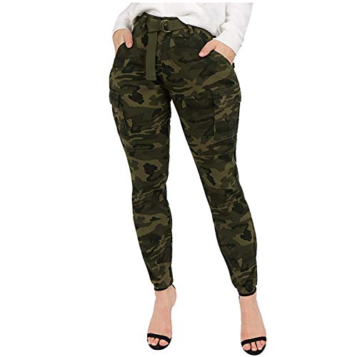 KEERADS Pantaloni da lavoro Fit Cintura sottile da donna con jogger alto fit abbinato per pantaloni mimetici Cargo Waist Pants Leggings Corti Nero (B-Green, XL)