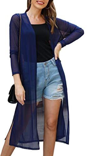 Gyabnw Cardigan Donna Coprispalle Casual Estivo Lungo Donna in Chiffon Traspirante Copricostumi a Maniche Lunghe Aperto da Matrimoni Bolero Elegante Leggero Shrug Morbido Blu Navy