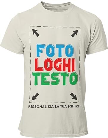 fashwork Maglietta Personalizzata Uomo Donna, T-Shirt Personalizzabile con Stampa Manica Corta in Cotone, Personalizza la Tua t-Shirt con Foto Scritta o Logo Grigia Taglia 3XL