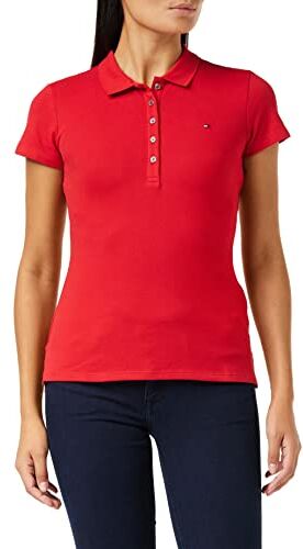 Tommy Hilfiger Maglietta Polo Maniche Corte Donna Heritage Slim Fit, Rosso (Apple Red), L