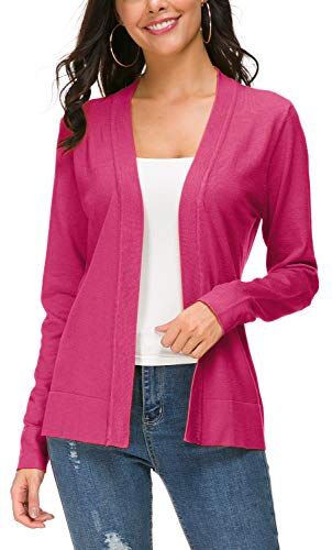 EXCHIC Donna Cardigan Lavorato a Maglia Senza Chiusura (XL, Rosa)