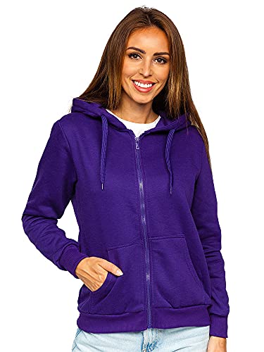 BOLF Donna Felpa con Cappuccio Maglia a Zip Manica Lunga Classica Hoodie Tempo Libero Sport Fitness Outdoor Basic Casual Style W03B Viola M [A1A]