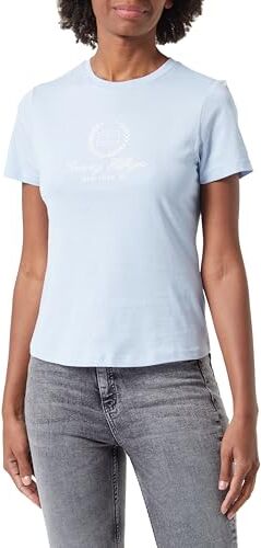 Tommy Hilfiger T-shirt Maniche Corte Donna Slim Flag Tee Scollo Rotondo, Blu (Breezy Blue), XS