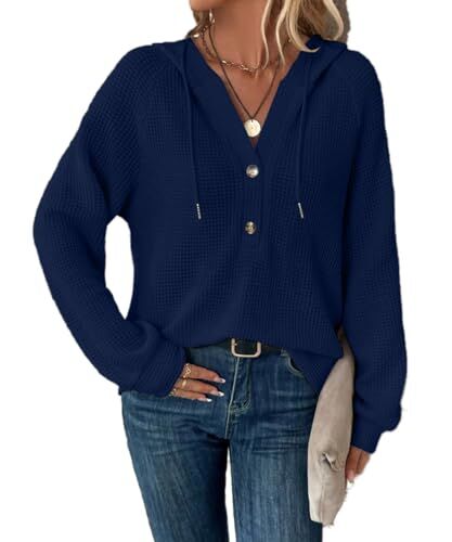 GRMLRPT Felpa con Cappuccio da Donna Standard Hoodie Tinta Unita Felpa Primavera Autunno Hoodie Classico Felpa Outwear Tops a Maniche Lunghe Casual(Blu,M)