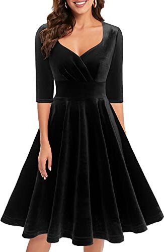 Bbonlinedress Velluto Abito delle Donne Elegante al Ginocchio Scollo a V Manica Lunga Abiti Invernali Abiti Festivi Partito Abito Cocktail Abiti di Natale Black 2XL