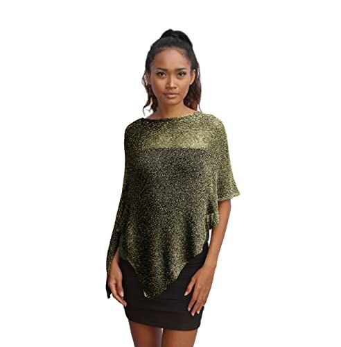 Unique Poncho Coprispalle da Donna Elegante da Cerimonia o Sera Poncho Donna in Rete di Viscosa Termica con Essenza di Fiore di Ciliegio (Verde Army Argento)