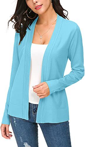 EXCHIC Donna Cardigan Lavorato a Maglia Senza Chiusura (XXL, Azzurro)