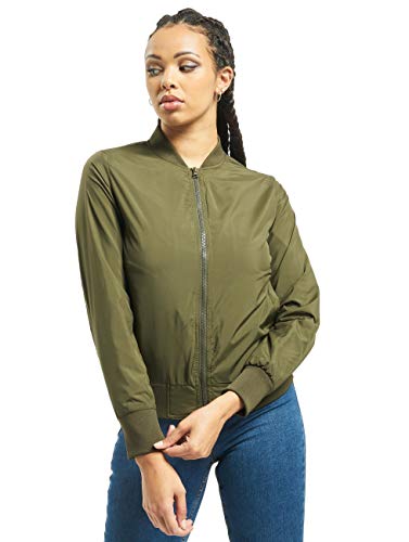 Urban Classics Giubbotto Bomber da Donna con Polsini a Coste, Giacca a Vento Leggera, Giubbottino Bomber a Maniche Lunghe con Cerniera e Tasche, Colore: Darkolive, Taglia: S