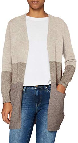 Only Long Knitted Cardigan, Cardigan Donna, Beige (Sand Stripes/W. Beige/Woodsmoke), S