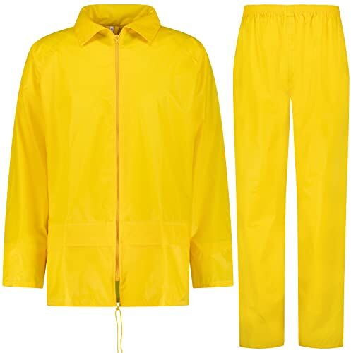 BWOLF Impermeabile Unisex Impermeabile Uomo Impermeabile Donna Antipioggia Moto Tuta Antipioggia Giacca Impermeabile + Pantaloni Antipioggia 2 tasche Giallo L