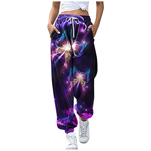 KEERADS Leggings Nero Opaco Animale High Lounge Tasche Pantaloni Atletici Sportivi Pantaloni della tuta Pantaloni a Vita bassa Stampa Pantaloni della tuta Pantaloni Larghi Ragazza Jean (Purple-b, L)