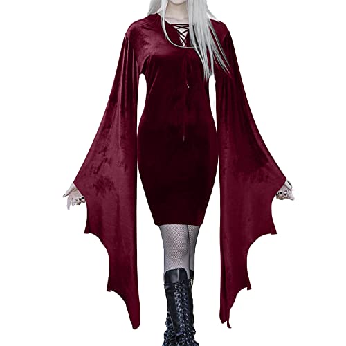 Generic Abito medievale da donna gotico, abito rinascimentale, linea ad A, vintage, lungo, per cosplay, feste, Halloween, carnevale, costume da vino, L