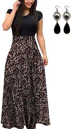 UUAISSO Donna Vestiti Eleganti Lunghi Floreale Casuale Abito Maxi Manica Corta Abiti Vestito da Cocktail Banchetto Sera D-Leopardo-Manica Corta 4XL