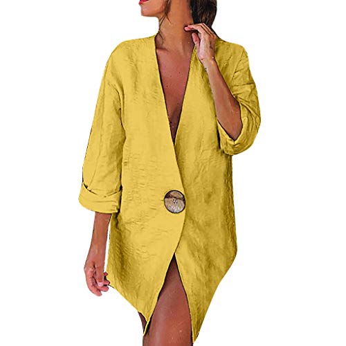 KaloryWee Sale Cleance Blazer KaloryWee Blazer da donna con un bottone, oversize, alla moda, con motivo leopardato e bottoni dorati giallo Yellow XL