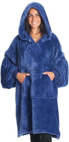 Kanguru Coperta Felpa Hoodie Oversize BLU FLUFFI con cappuccio, felpa, coperta con maniche, felpa coperta in pile 100% MICROFIBRA, taglia oversize per adulti