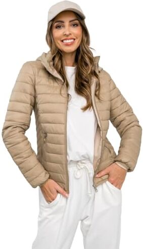 BOLF Donna Giacca mezza stagione Trapuntata Giubbino Piumino Cappuccio Cerniera a zip Tempo libero Sport Fitness Outdoor Basic Casual Style B0124 Beige S [D4D]