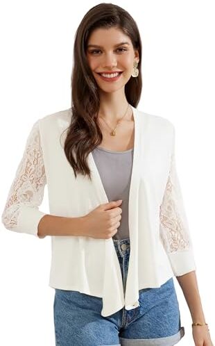 GRACE KARIN Cardigan da Donna Elegante Basic Elegante Cardigan Donna Elegante Corto Casuale Bianco XL