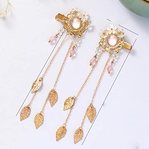 OUSIKA 1 paio di fiori foglia di perle lungo nappa ciondolo abito Hanfu cinese forcine clip for le donne ornamenti for capelli da sposa 1 paio2