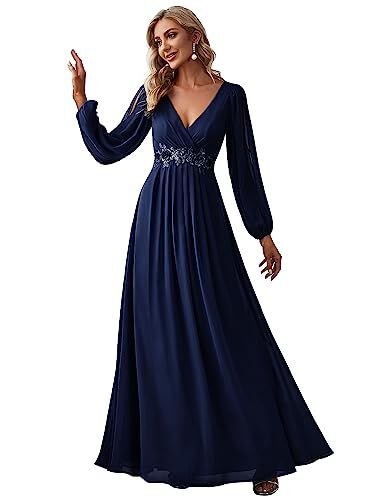 Ever-Pretty Vestito da Cerimonia Elegante Linea ad A Scollo a V A Abiti da Sera 00461 Blu Navy 40