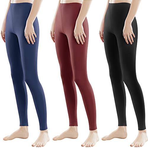 Libella 3 Pezzi  Donne Lungo Leggings colorato Pantaloni con vita alta Vestibilità slim atletico in cotone 4108 nero Vino rosso blu navy S