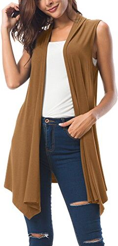 Urban GoCo Donna Senza Maniche Draped Cardigan Gilet (Medium, Cashew)