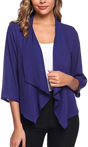 Irevial Shrug Donna Elegante a Manica 3/4 Cardigan Chiffon Aperto Davanti Coprispalle Traspirante Blu Navy L