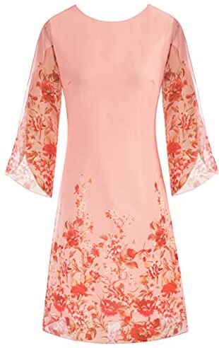 GRACE KARIN Donna Vestito Larga in Chiffon Elegante Maniche Corte Fiori Casuale Scollo Tondo per Estivo Primavera XL