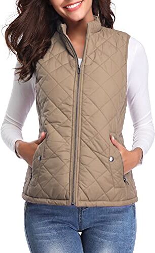 fuinloth Gilet Donna Smanicato Invernale Panciotto Dritto Collarei Giacche Ultraleggeri Senza Maniche Giacca con Tasca con Cerniera Cachi L