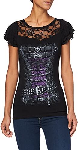 Spiral Direct Waisted Corset Lace Layered cap Sleeve Top Black, T-Shirt Donna, Nero (Black 001), 56 (Taglia Produttore: XX-Large)