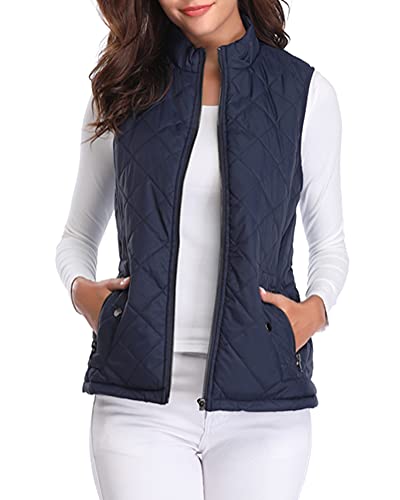 fuinloth Gilet Donna Smanicato Invernale Panciotto Dritto Collarei Giacche Ultraleggeri Senza Maniche Giacca con Tasca con Cerniera Blu Scuro M