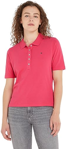 Tommy Hilfiger Maglietta Polo Maniche Corte Donna Regular Fit, Rosa (Bright Cerise Pink), S