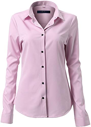 Hawk Camicia Basic da Donna Manica Lunga Camicetta Casual Blusa Chiusura Bottoni Slim Fit Formale Elegante in Fibra bambù Camicia Shirt Ideale per Ufficio/Lavoro/Colloquio (Rosa, EU40)