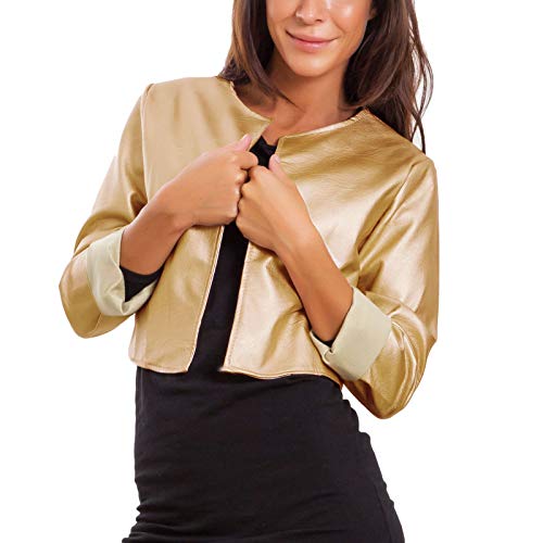 Toocool Giacca Donna Corta Ecopelle Bolero Senza Chiusura Giacchetto Sexy JL-7860 [L,Oro]